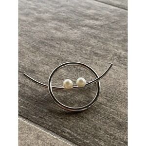 Beau Sterling Pin Faux Pearls Art Deco Geometric Circle Vintage Signed 4.32g